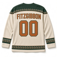 Load image into Gallery viewer, Celtic Spiral Hare St. Patrick's Day Hockey Jersey in Hare Oatmeal, back view with your name and number