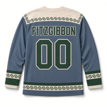 Load image into Gallery viewer, Celtic Spiral Hare St. Patrick's Day Hockey Jersey in Hare Slate Blue, back view with your name and number