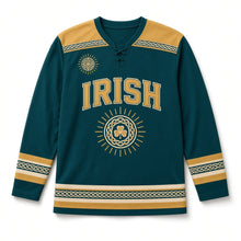 Load image into Gallery viewer, Celtic Sun Knot St. Patrick's Day Hockey Jersey in Sun Knot Teal, front view – custom name and number