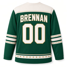 Load image into Gallery viewer, Claddagh Heart St. Patrick's Day Hockey Jersey in Claddagh Emerald, back view with your name and number