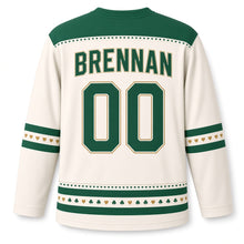 Load image into Gallery viewer, Claddagh Heart St. Patrick's Day Hockey Jersey in Claddagh Ivory, back view with your name and number