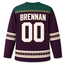 Load image into Gallery viewer, Claddagh Heart St. Patrick's Day Hockey Jersey in Claddagh Plum, back view with your name and number
