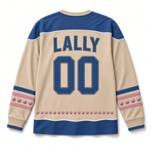 Load image into Gallery viewer, Cliff Wild Thrift St. Patrick's Day Hockey Jersey in Thrift Sand, back view with your name and number