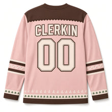 Load image into Gallery viewer, Clover Teacup St. Patrick's Day Hockey Jersey in Teacup Blush Pink, back view with your name and number