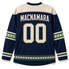 Load image into Gallery viewer, Connemara Pony St. Patrick's Day Hockey Jersey in Pony Dusk Navy, back view with your name and number