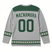 Load image into Gallery viewer, Connemara Pony St. Patrick's Day Hockey Jersey in Pony Heather Grey, back view with your name and number