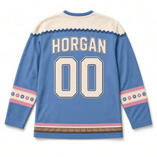 Load image into Gallery viewer, Cottage Dresser Plates St. Patrick's Day Hockey Jersey in Dresser Cornflower Blue, back view with your name and number