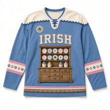 Load image into Gallery viewer, Cottage Dresser Plates St. Patrick's Day Hockey Jersey in Dresser Cornflower Blue, front view – custom name and number