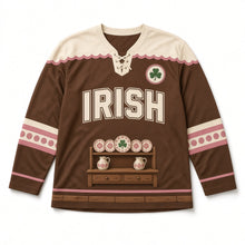 Load image into Gallery viewer, Cottage Dresser Plates St. Patrick's Day Hockey Jersey in Dresser Walnut Brown, front view – custom name and number