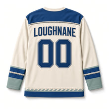 Load image into Gallery viewer, Currach Rowing Boat St. Patrick's Day Hockey Jersey in Currach Sail Cream, back view with your name and number