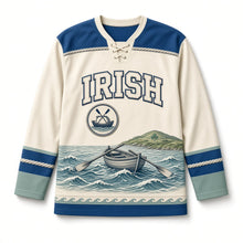 Load image into Gallery viewer, Currach Rowing Boat St. Patrick's Day Hockey Jersey in Currach Sail Cream, front view – custom name and number
