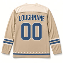 Load image into Gallery viewer, Currach Rowing Boat St. Patrick's Day Hockey Jersey in Currach Rope Tan, back view with your name and number