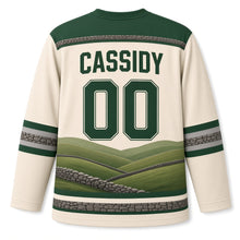 Load image into Gallery viewer, Emerald Hills St. Patrick's Day Hockey Jersey in Hills Stone Cream, back view with your name and number