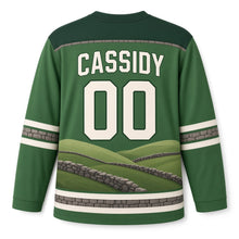 Load image into Gallery viewer, Emerald Hills St. Patrick's Day Hockey Jersey in Hills Meadow Green, back view with your name and number