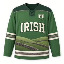 Load image into Gallery viewer, Emerald Hills St. Patrick's Day Hockey Jersey in Hills Meadow Green, front view – custom name and number
