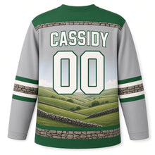 Load image into Gallery viewer, Emerald Hills St. Patrick's Day Hockey Jersey in Hills Mist Grey, back view with your name and number