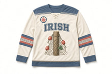 Load image into Gallery viewer, Fishing Nets and Buoys St. Patrick's Day Hockey Jersey in Nets Fog Cream, front view – custom name and number