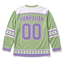 Load image into Gallery viewer, Four-Leaf Clover St. Patrick's Day Hockey Jersey in Clover Spring Green, back view with your name and number