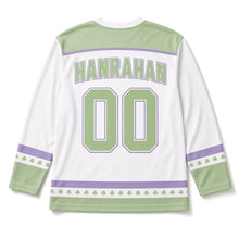 Load image into Gallery viewer, Four-Leaf Clover St. Patrick's Day Hockey Jersey in Clover White, back view with your name and number