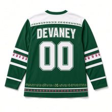 Load image into Gallery viewer, Fuchsia Hedgerow St. Patrick's Day Hockey Jersey in Fuchsia Leaf Green, back view with your name and number