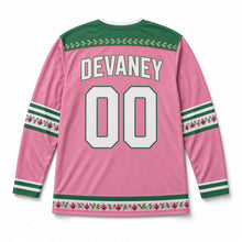 Load image into Gallery viewer, Fuchsia Hedgerow St. Patrick's Day Hockey Jersey in Fuchsia Pink, back view with your name and number