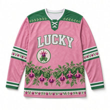 Load image into Gallery viewer, Fuchsia Hedgerow St. Patrick's Day Hockey Jersey in Fuchsia Pink, front view – custom name and number