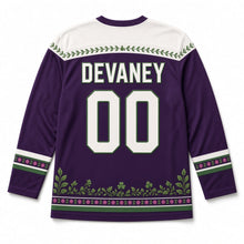 Load image into Gallery viewer, Fuchsia Hedgerow St. Patrick's Day Hockey Jersey in Fuchsia Plum, back view with your name and number