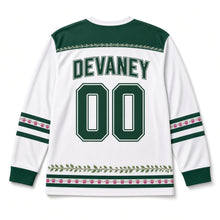 Load image into Gallery viewer, Fuchsia Hedgerow St. Patrick's Day Hockey Jersey in Fuchsia White, back view with your name and number