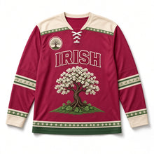 Load image into Gallery viewer, Hawthorn Fairy Tree St. Patrick's Day Hockey Jersey in Hawthorn Berry Red, front view – custom name and number