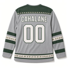 Load image into Gallery viewer, Hawthorn Fairy Tree St. Patrick's Day Hockey Jersey in Hawthorn Dove Grey, back view with your name and number