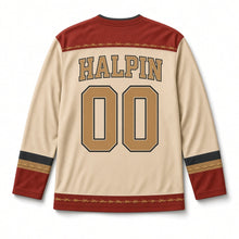 Load image into Gallery viewer, Hay Meadow Bales St. Patrick's Day Hockey Jersey in Hay Straw, back view with your name and number