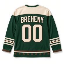 Load image into Gallery viewer, Hedgehog in Clover St. Patrick's Day Hockey Jersey in Hedgehog Clover Green, back view with your name and number