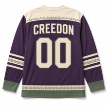 Load image into Gallery viewer, Illuminated Shamrock Border St. Patrick's Day Hockey Jersey in Illuminated Plum, back view with your name and number