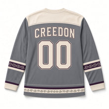 Load image into Gallery viewer, Illuminated Shamrock Border St. Patrick's Day Hockey Jersey in Illuminated Slate, back view with your name and number