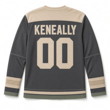 Load image into Gallery viewer, Irish Linen Weave St. Patrick's Day Hockey Jersey in Linen Charcoal, back view with your name and number