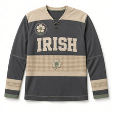 Load image into Gallery viewer, Irish Linen Weave St. Patrick's Day Hockey Jersey in Linen Charcoal, front view – custom name and number