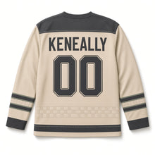 Load image into Gallery viewer, Irish Linen Weave St. Patrick's Day Hockey Jersey in Linen Flax, back view with your name and number
