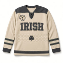 Load image into Gallery viewer, Irish Linen Weave St. Patrick's Day Hockey Jersey in Linen Flax, front view – custom name and number
