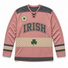 Load image into Gallery viewer, Irish Linen Weave St. Patrick's Day Hockey Jersey in Linen Dusty Rose, front view – custom name and number