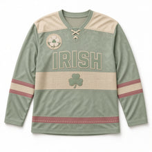 Load image into Gallery viewer, Irish Linen Weave St. Patrick's Day Hockey Jersey in Linen Sage, front view – custom name and number