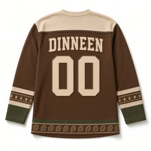 Load image into Gallery viewer, Irish Oak and Acorns St. Patrick's Day Hockey Jersey in Oak Bark Brown, back view with your name and number