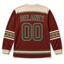 Load image into Gallery viewer, Irish Setter Field St. Patrick's Day Hockey Jersey in Setter Mahogany, back view with your name and number