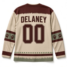 Load image into Gallery viewer, Irish Setter Field St. Patrick's Day Hockey Jersey in Setter Oatmeal, back view with your name and number