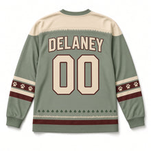 Load image into Gallery viewer, Irish Setter Field St. Patrick's Day Hockey Jersey in Setter Sage Green, back view with your name and number