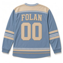 Load image into Gallery viewer, Irish Soda Bread Loaf St. Patrick's Day Hockey Jersey in Loaf Dusty Blue, back view with your name and number