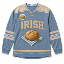 Load image into Gallery viewer, Irish Soda Bread Loaf St. Patrick's Day Hockey Jersey in Loaf Dusty Blue, front view – custom name and number