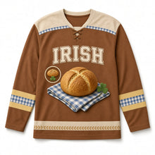 Load image into Gallery viewer, Irish Soda Bread Loaf St. Patrick's Day Hockey Jersey in Loaf Crust Brown, front view – custom name and number