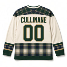 Load image into Gallery viewer, Irish Tartan St. Patrick's Day Hockey Jersey in Tartan Cream, back view with your name and number