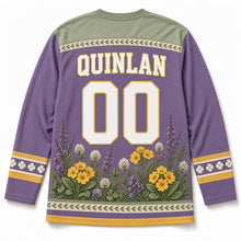 Load image into Gallery viewer, Irish Wildflowers St. Patrick's Day Hockey Jersey in Wildflower Heather, back view with your name and number