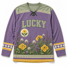 Load image into Gallery viewer, Irish Wildflowers St. Patrick's Day Hockey Jersey in Wildflower Heather, front view – custom name and number
